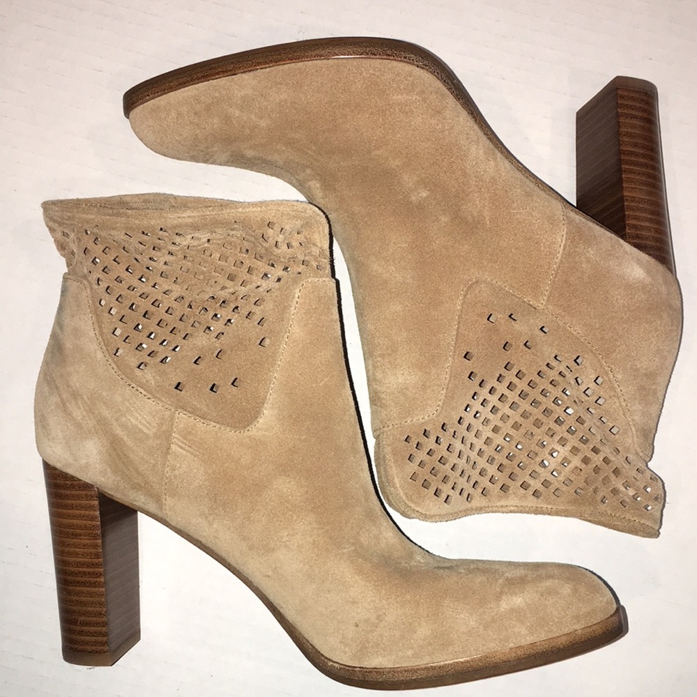 Diane von Furstenberg Beige Suede Heeled Boots | Size 8
